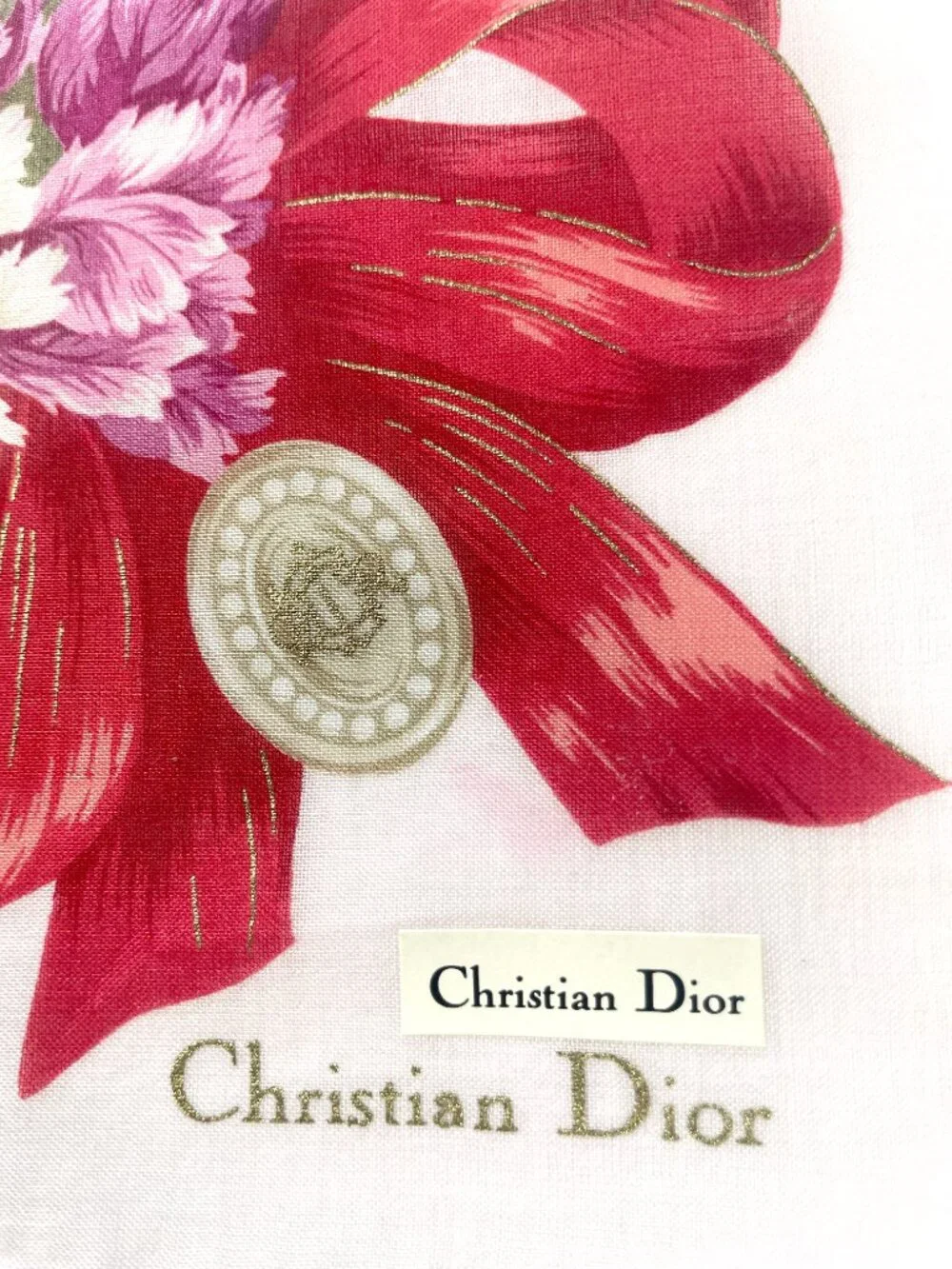 Vintage Christian Dior Floral Cotton Scarf NWT Pink Tulips